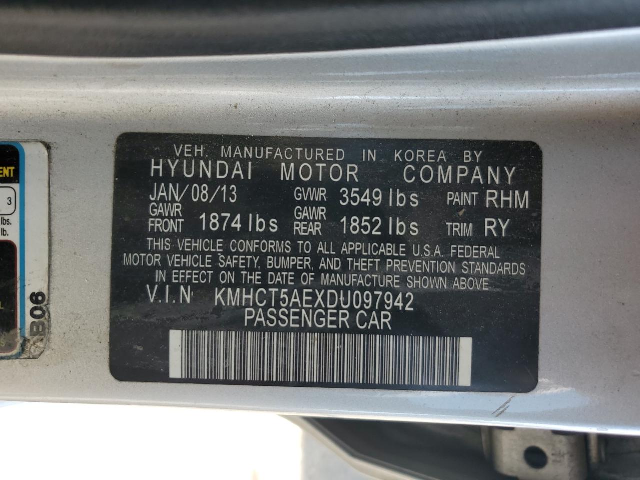 2013 Hyundai Accent Gls VIN: KMHCT5AEXDU097942 Lot: 64331725