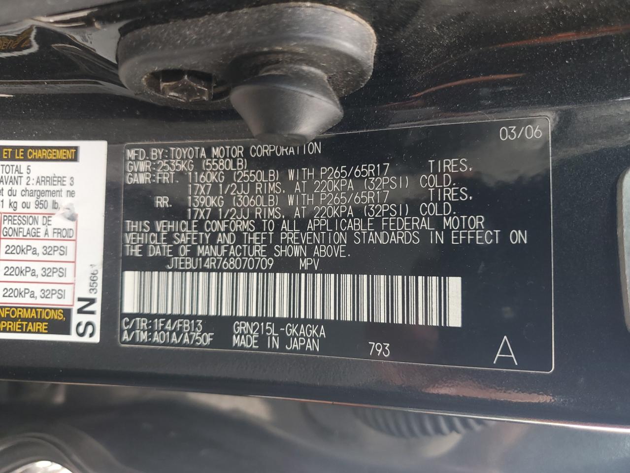 2006 Toyota 4Runner Sr5 VIN: JTEBU14R768070709 Lot: 65551515