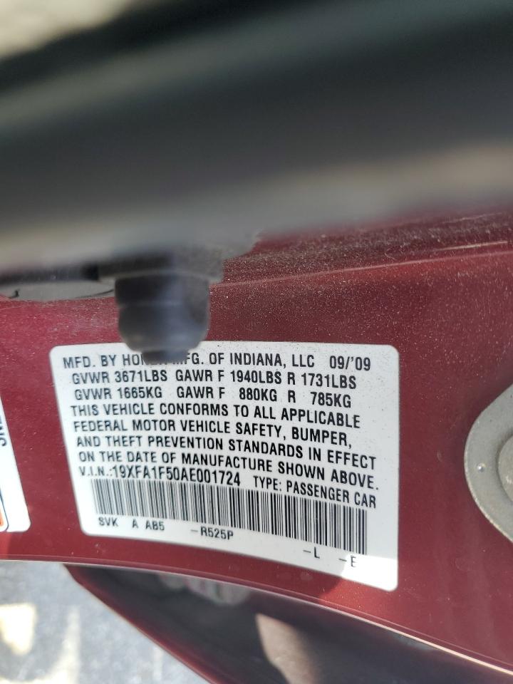 2010 Honda Civic Lx VIN: 19XFA1F50AE001724 Lot: 64798645