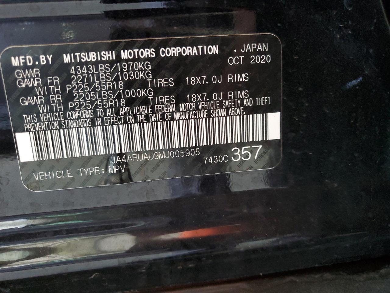 2021 Mitsubishi Outlander Sport Es VIN: JA4ARUAU9MU005905 Lot: 64956745