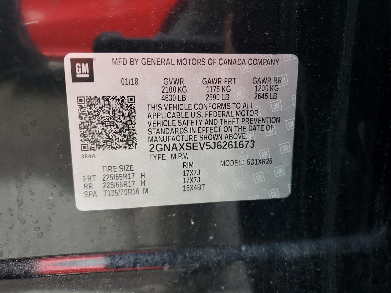 2018 Chevrolet Equinox Lt VIN: 2GNAXSEV5J6261673 Lot: 64991605