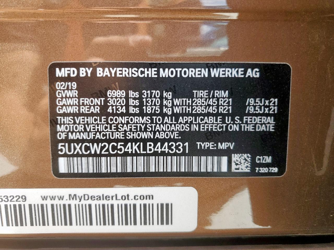 2019 BMW X7 xDrive40I VIN: 5UXCW2C54KLB44331 Lot: 63308615