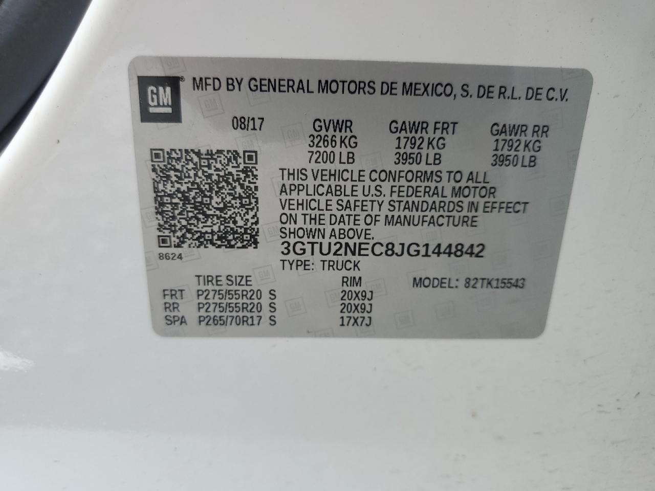 2018 GMC Sierra K1500 Slt VIN: 3GTU2NEC8JG144842 Lot: 65207545