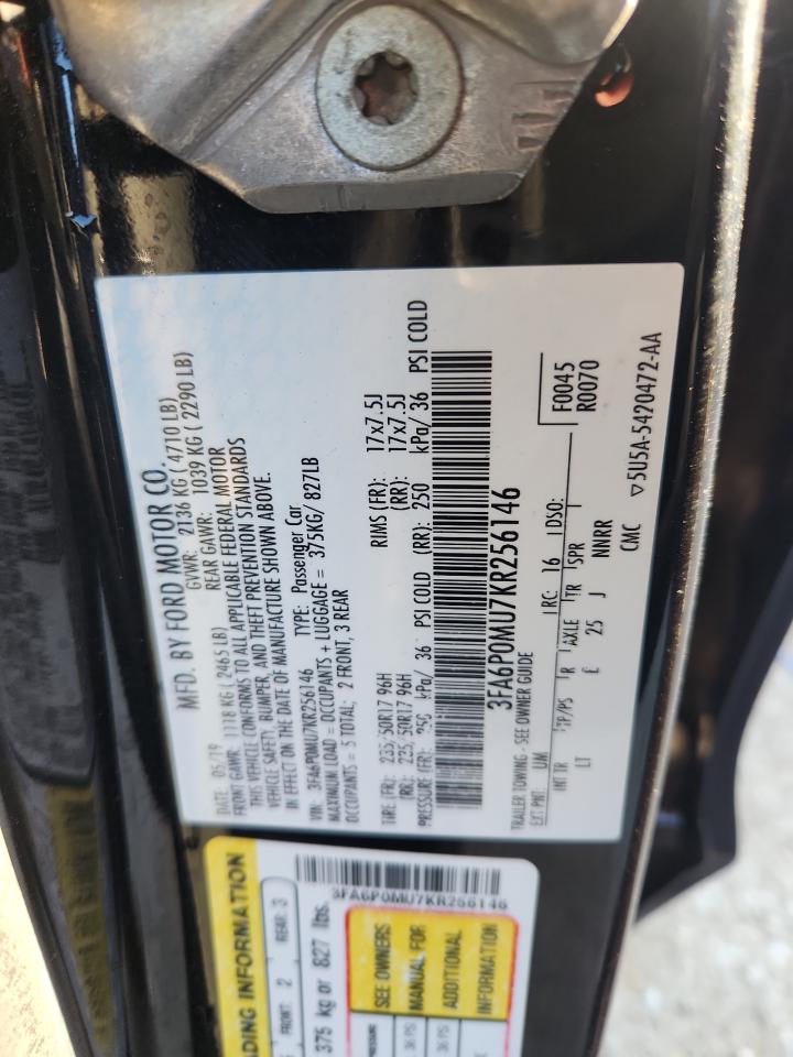 2019 Ford Fusion Sel VIN: 3FA6P0MU7KR256146 Lot: 63094875