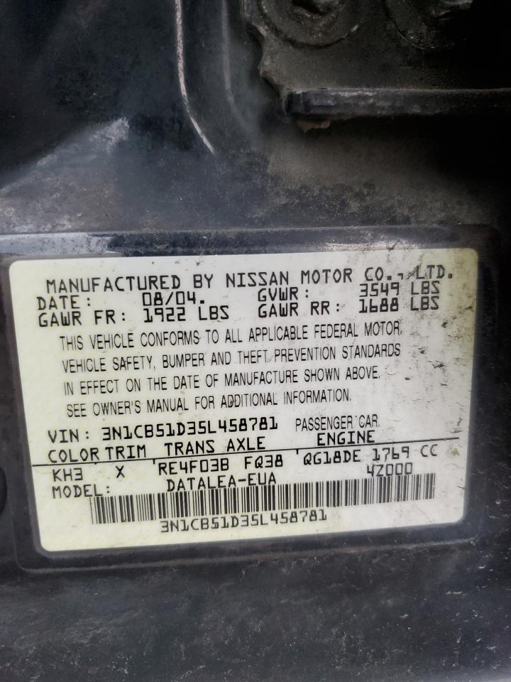 2005 Nissan Sentra 1.8 VIN: 3N1CB51D35L458781 Lot: 64607285