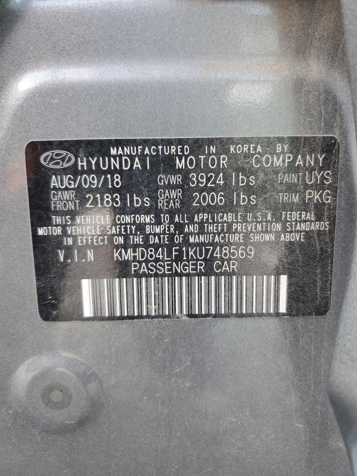 2019 Hyundai Elantra Sel VIN: KMHD84LF1KU748569 Lot: 64978345