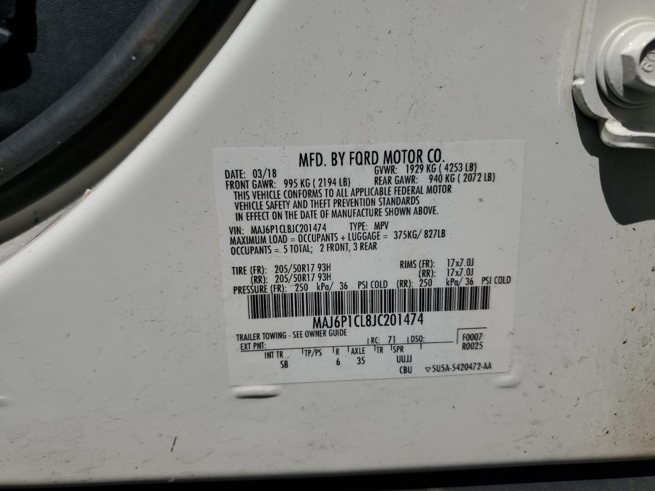 2018 Ford Ecosport Ses VIN: MAJ6P1CL8JC201474 Lot: 64675105