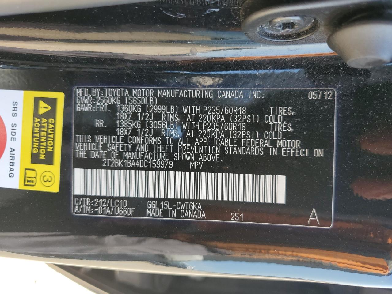 2013 Lexus Rx 350 Base VIN: 2T2BK1BA4DC159979 Lot: 64083645