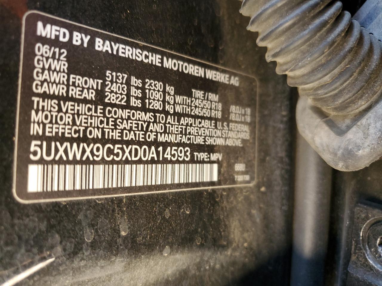 2013 BMW X3 xDrive28I VIN: 5UXWX9C5XD0A14593 Lot: 65295785