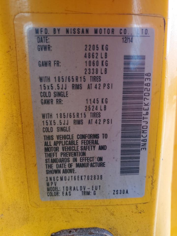 2014 Nissan Nv200 Taxi VIN: 3N8CM0JT6EK702838 Lot: 65531455