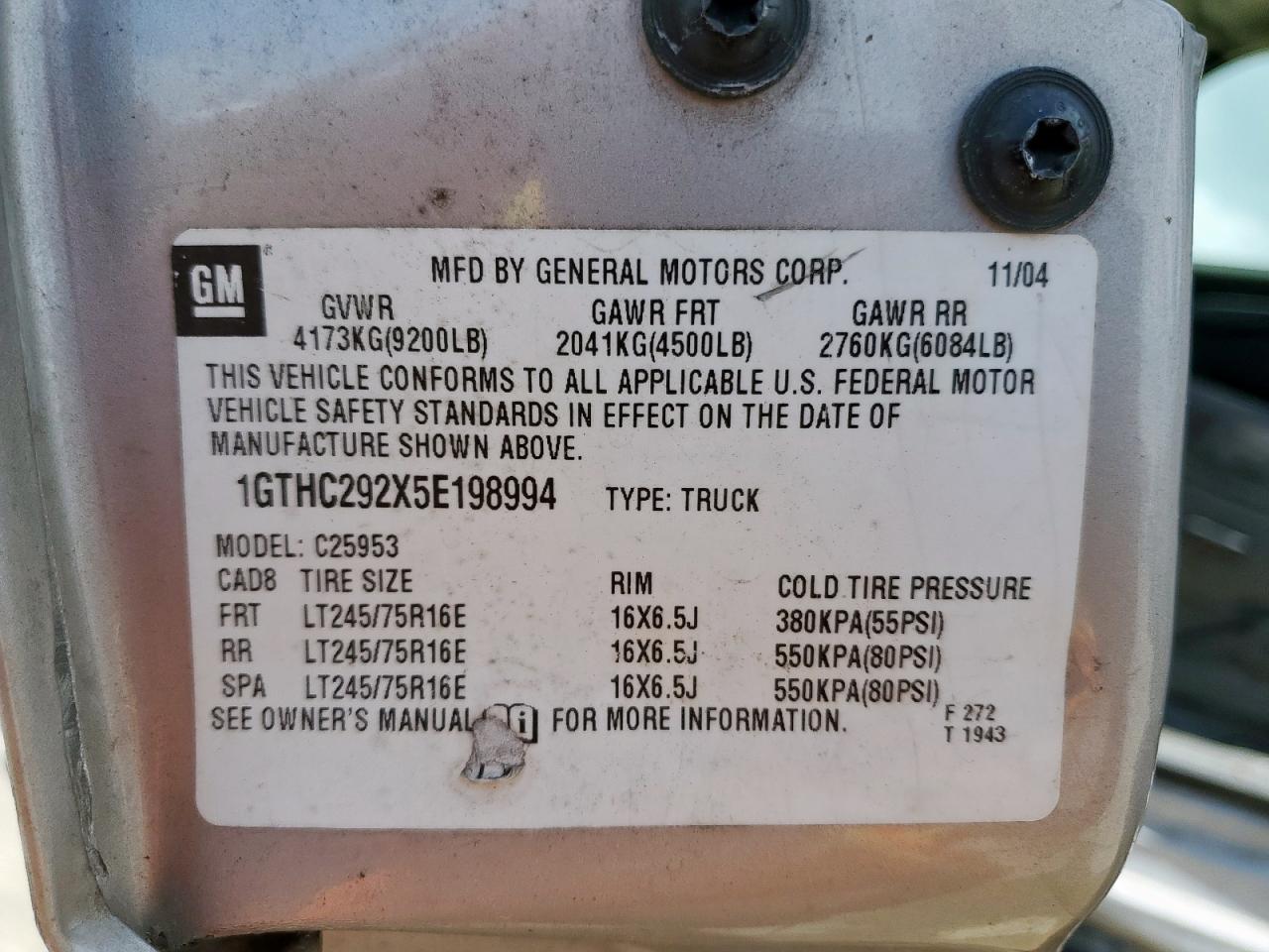 2005 GMC Sierra C2500 Heavy Duty VIN: 1GTHC292X5E198994 Lot: 64486325