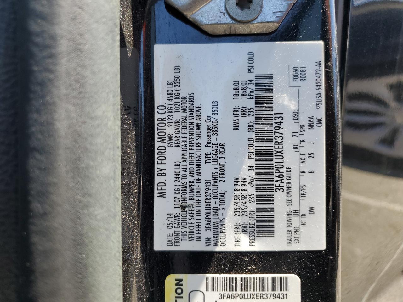 2014 Ford Fusion Se Hybrid VIN: 3FA6P0LUXER379431 Lot: 63678835