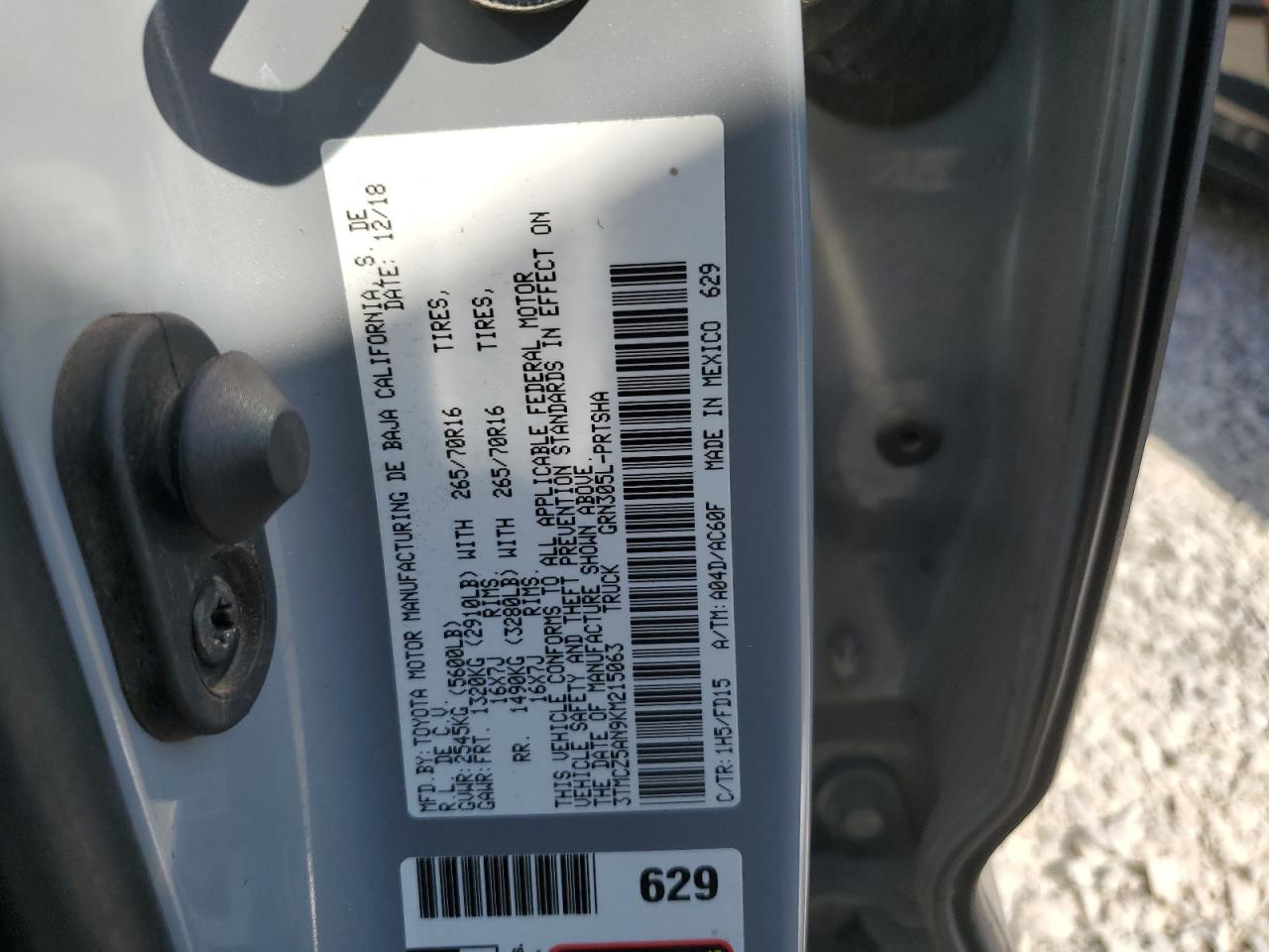 2019 Toyota Tacoma Double Cab VIN: 3TMCZ5AN9KM215063 Lot: 64593405