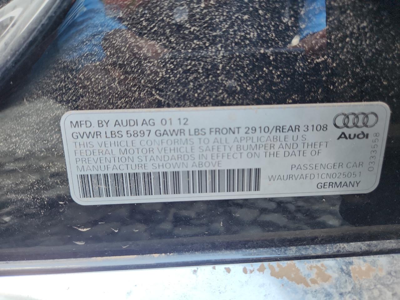 2012 Audi A8 L Quattro VIN: WAURVAFD1CN025051 Lot: 65112415