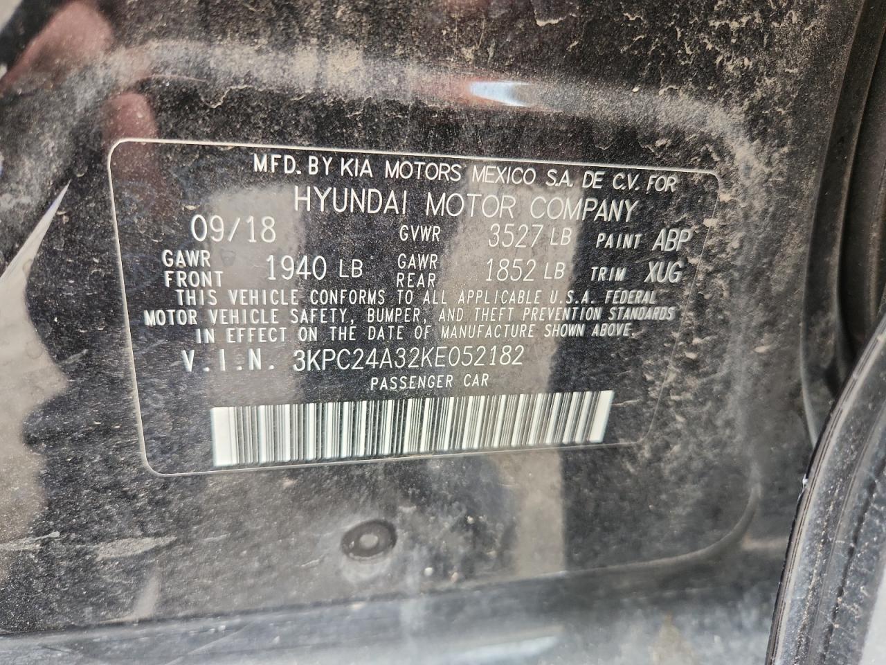 2019 Hyundai Accent Se VIN: 3KPC24A32KE052182 Lot: 64845305
