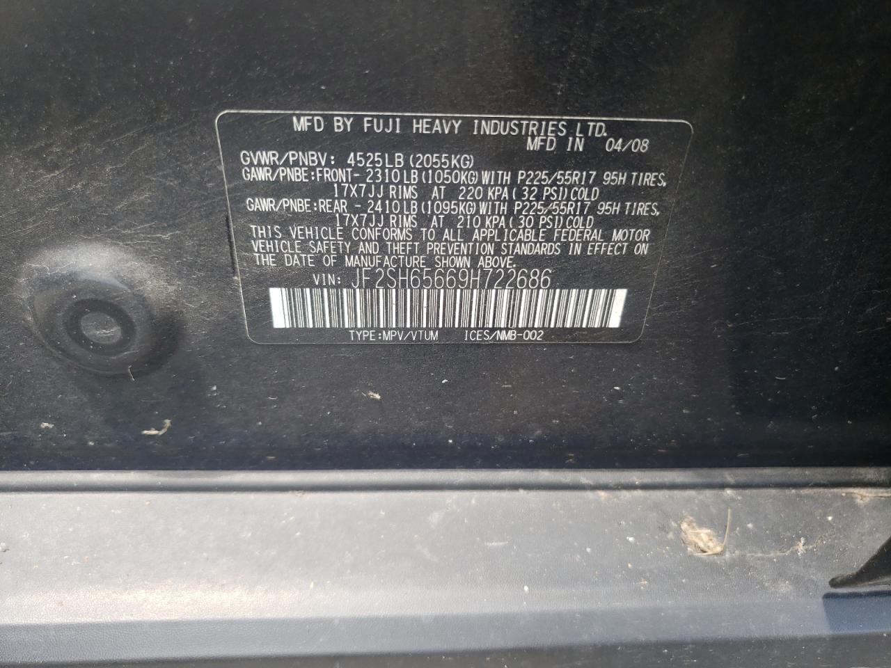 2009 Subaru Forester 2.5Xt VIN: JF2SH65669H722686 Lot: 63823155