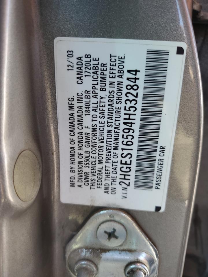 2004 Honda Civic Lx VIN: 2HGES16594H532844 Lot: 59956895
