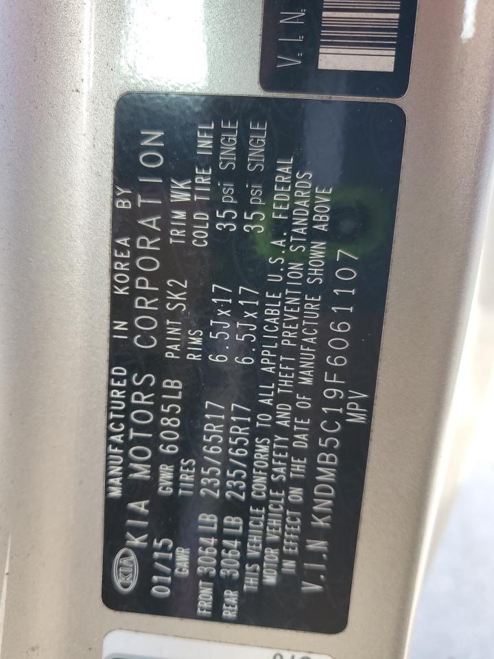 2015 Kia Sedona Lx VIN: KNDMB5C19F6061107 Lot: 62856955