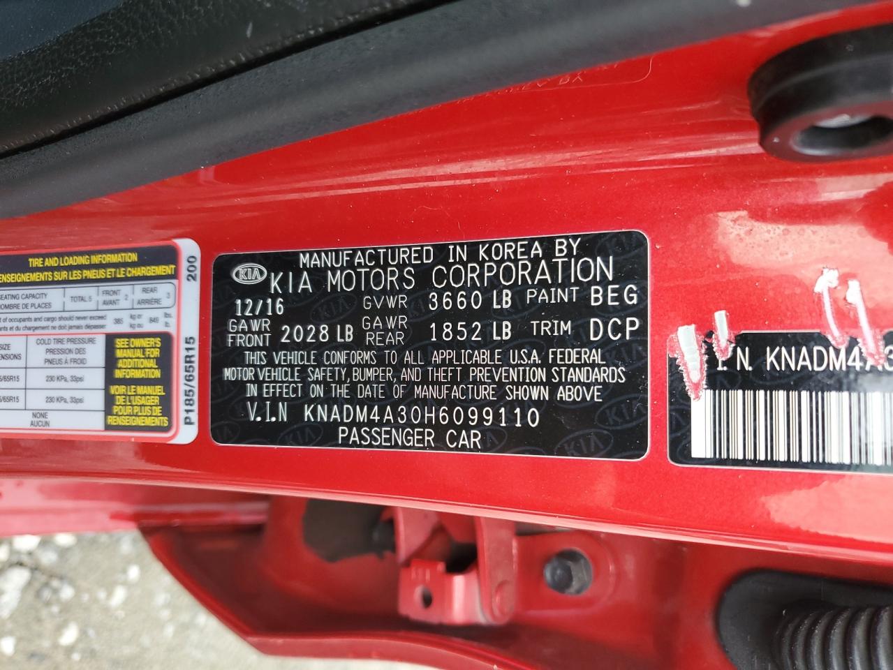 2017 Kia Rio Lx VIN: KNADM4A30H6099110 Lot: 65591915