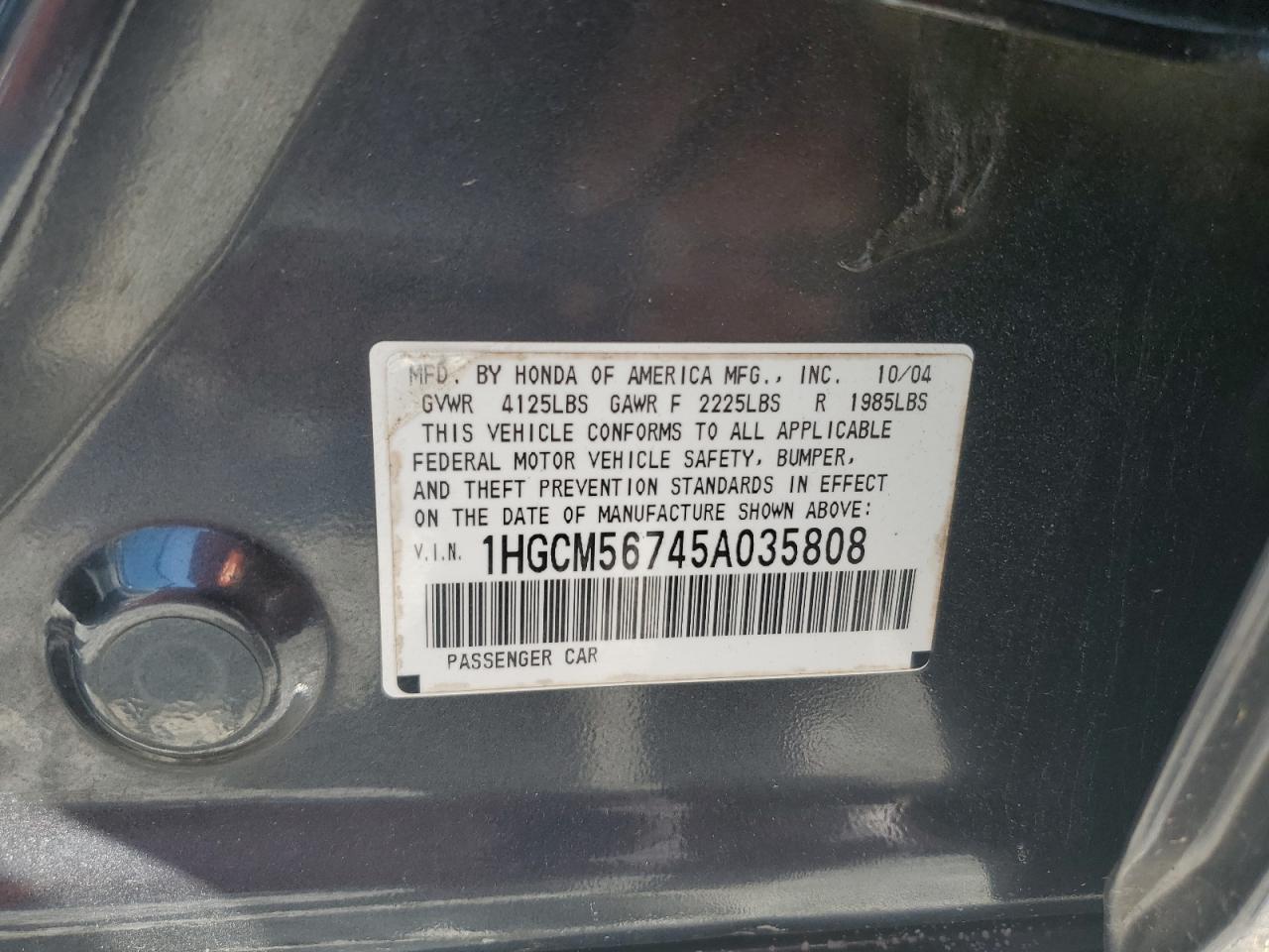 2005 Honda Accord Ex VIN: 1HGCM56745A035808 Lot: 63769565