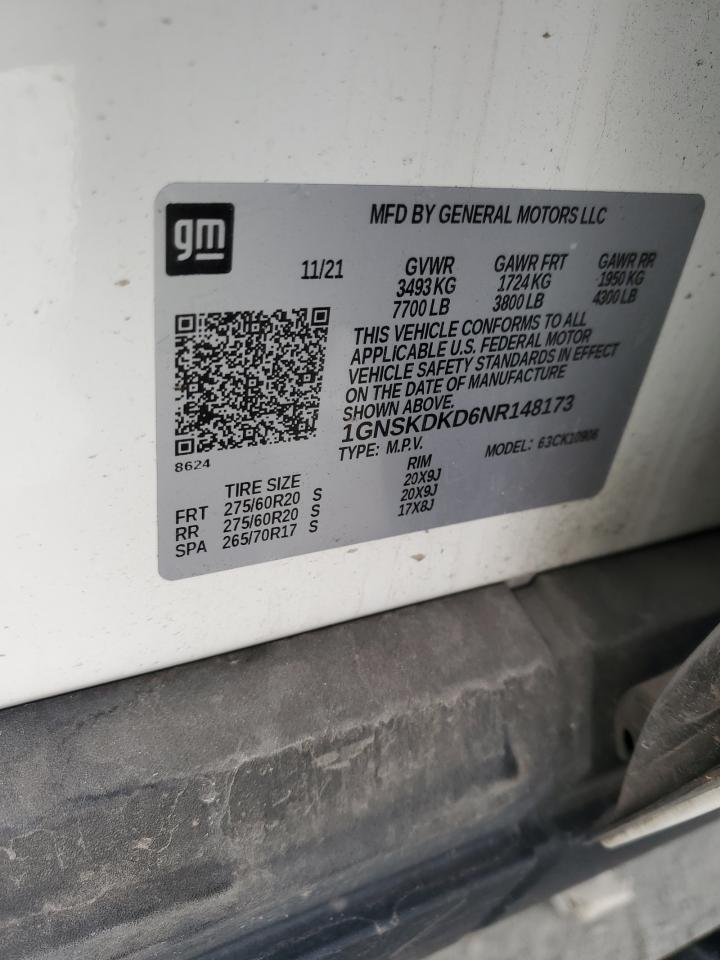 2022 Chevrolet Suburban K1500 Z71 VIN: 1GNSKDKD6NR148173 Lot: 63627015