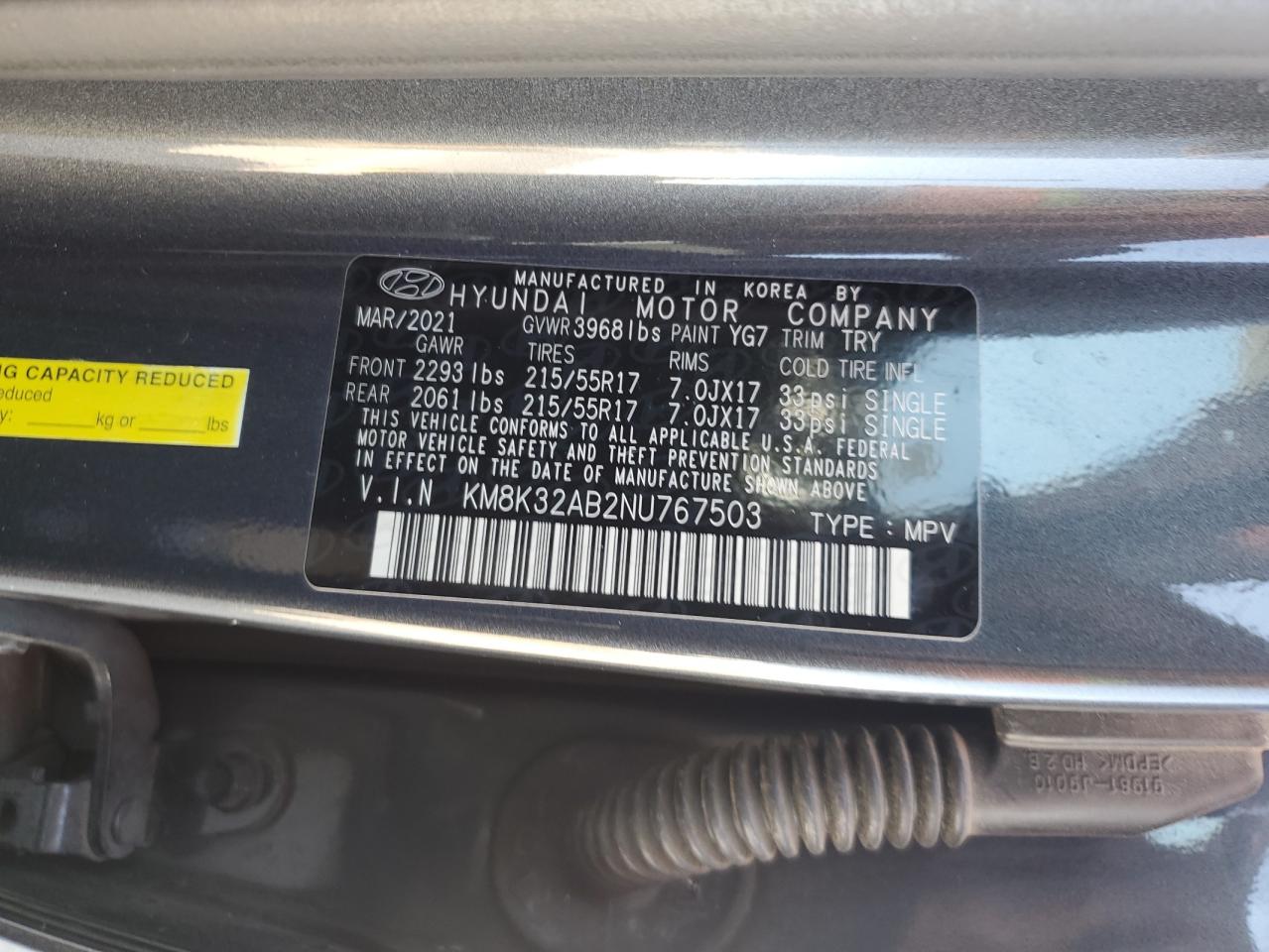 2022 Hyundai Kona Sel VIN: KM8K32AB2NU767503 Lot: 63109065