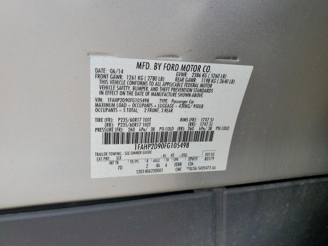 2015 Ford Taurus Se VIN: 1FAHP2D90FG105498 Lot: 63967925