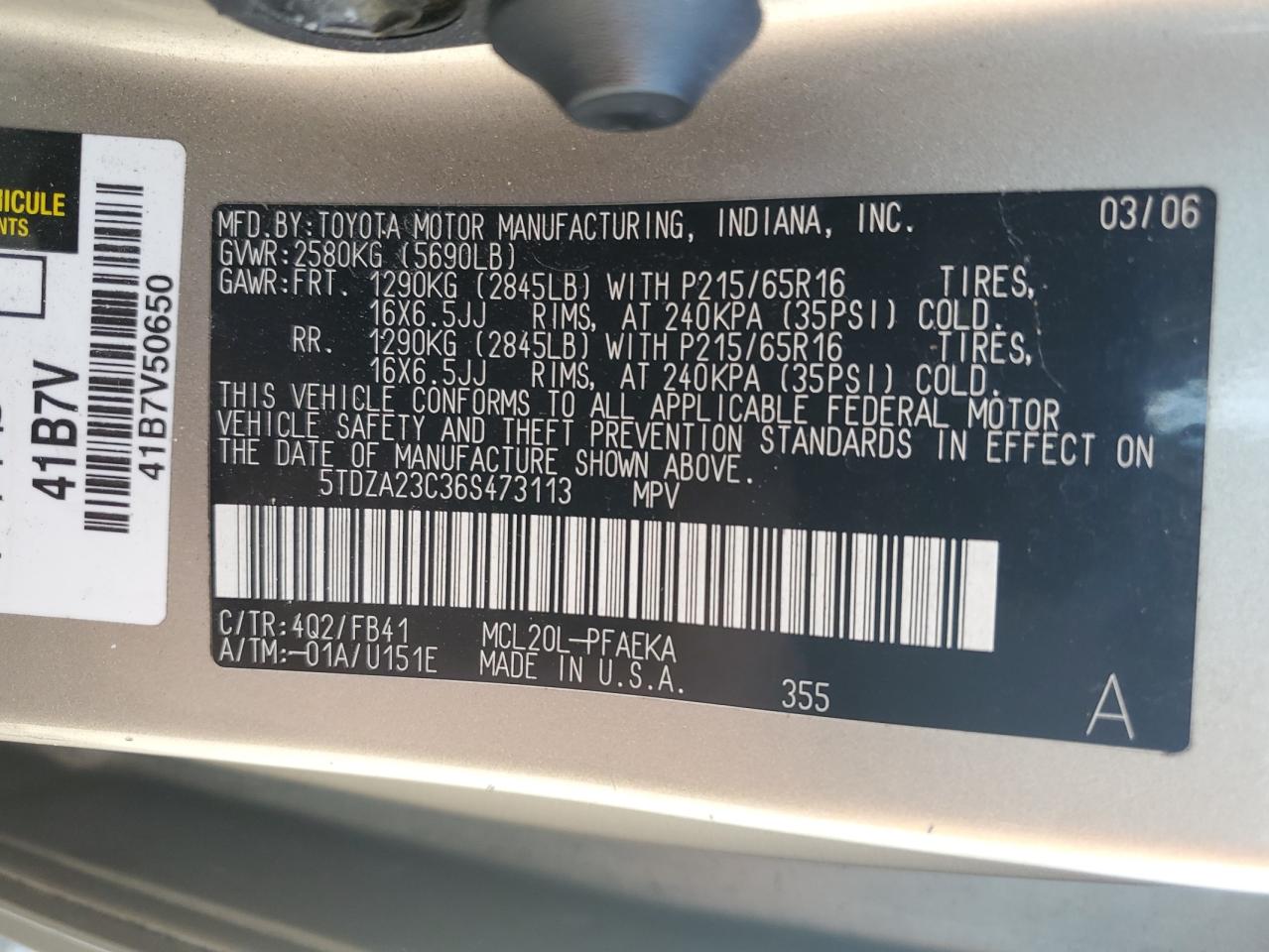 2006 Toyota Sienna Ce VIN: 5TDZA23C36S473113 Lot: 64179255