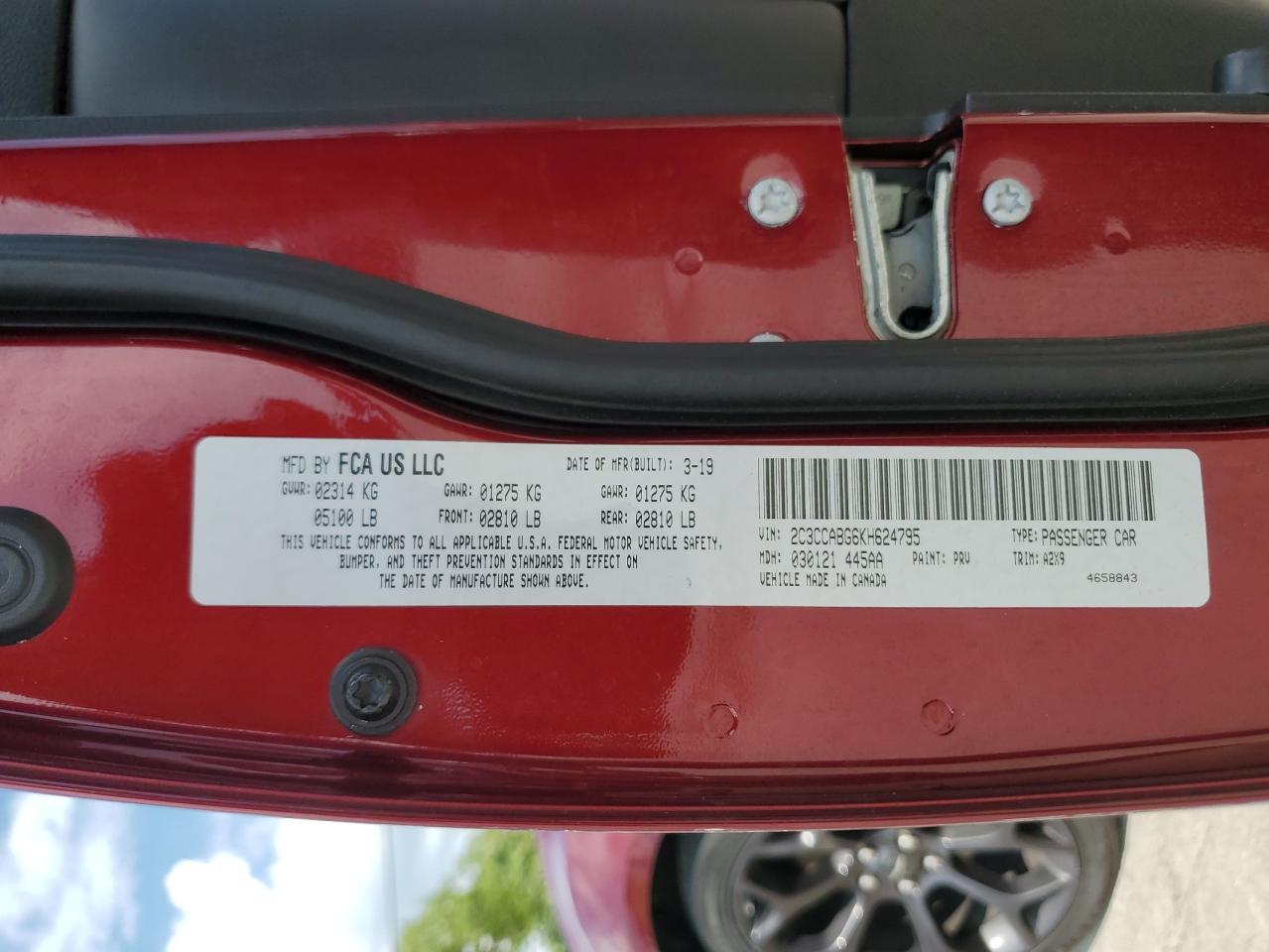 2019 Chrysler 300 S VIN: 2C3CCABG6KH624795 Lot: 65776885