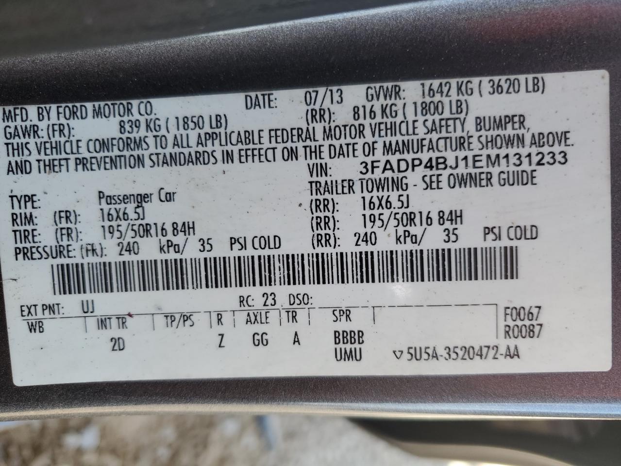 2018 Ford Fiesta Se VIN: 3FADP4BJ1EM131233 Lot: 64497295