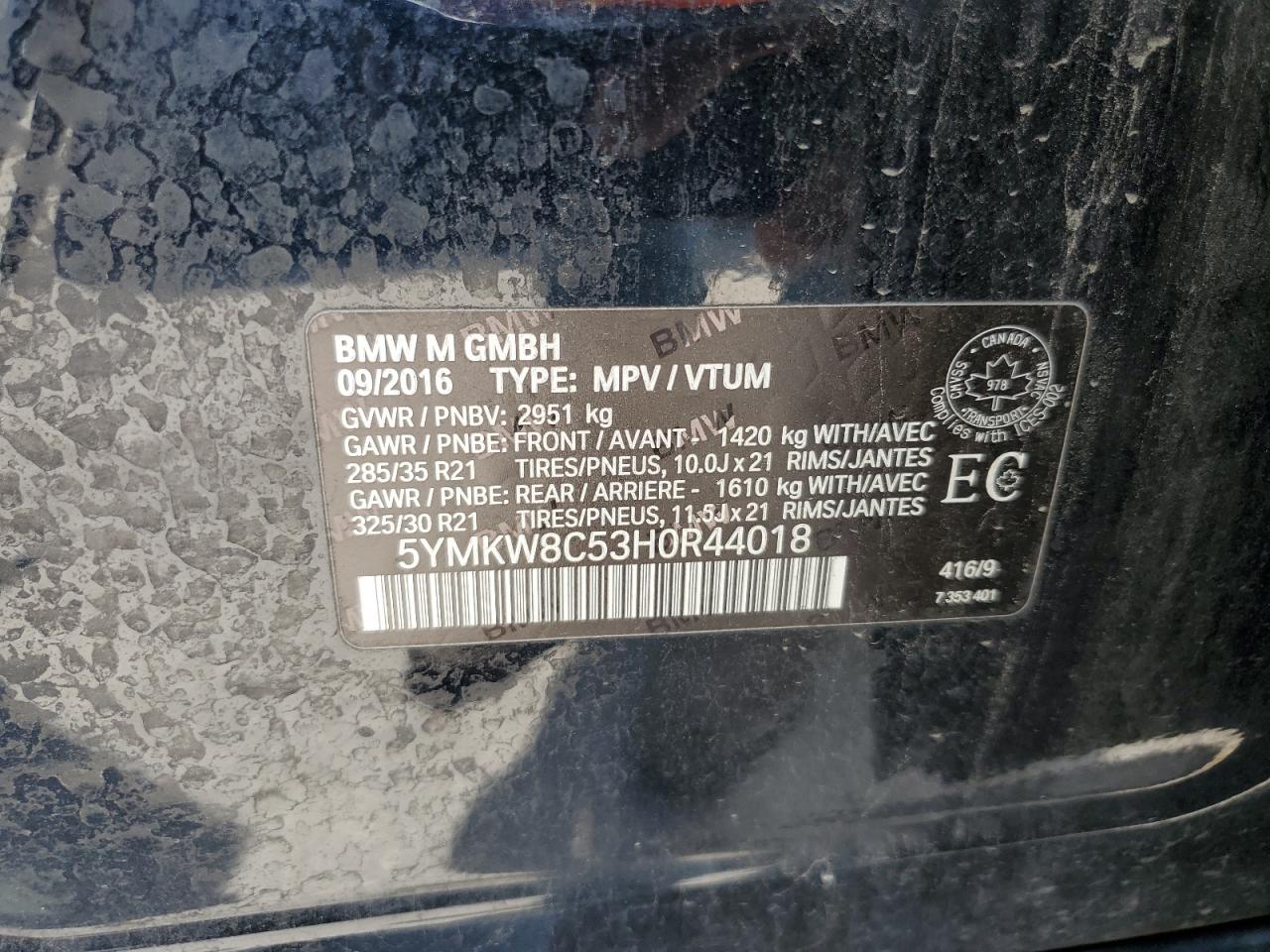 2017 BMW X6 M VIN: 5YMKW8C53H0R44018 Lot: 63851265