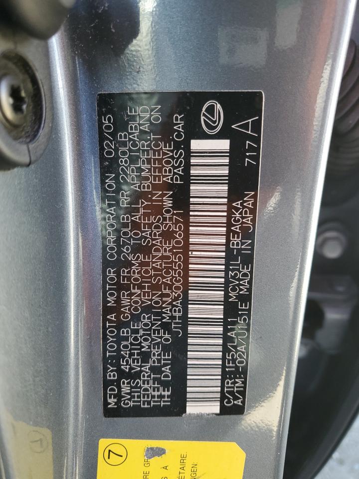 2005 Lexus Es 330 VIN: JTHBA30G555106571 Lot: 63533555