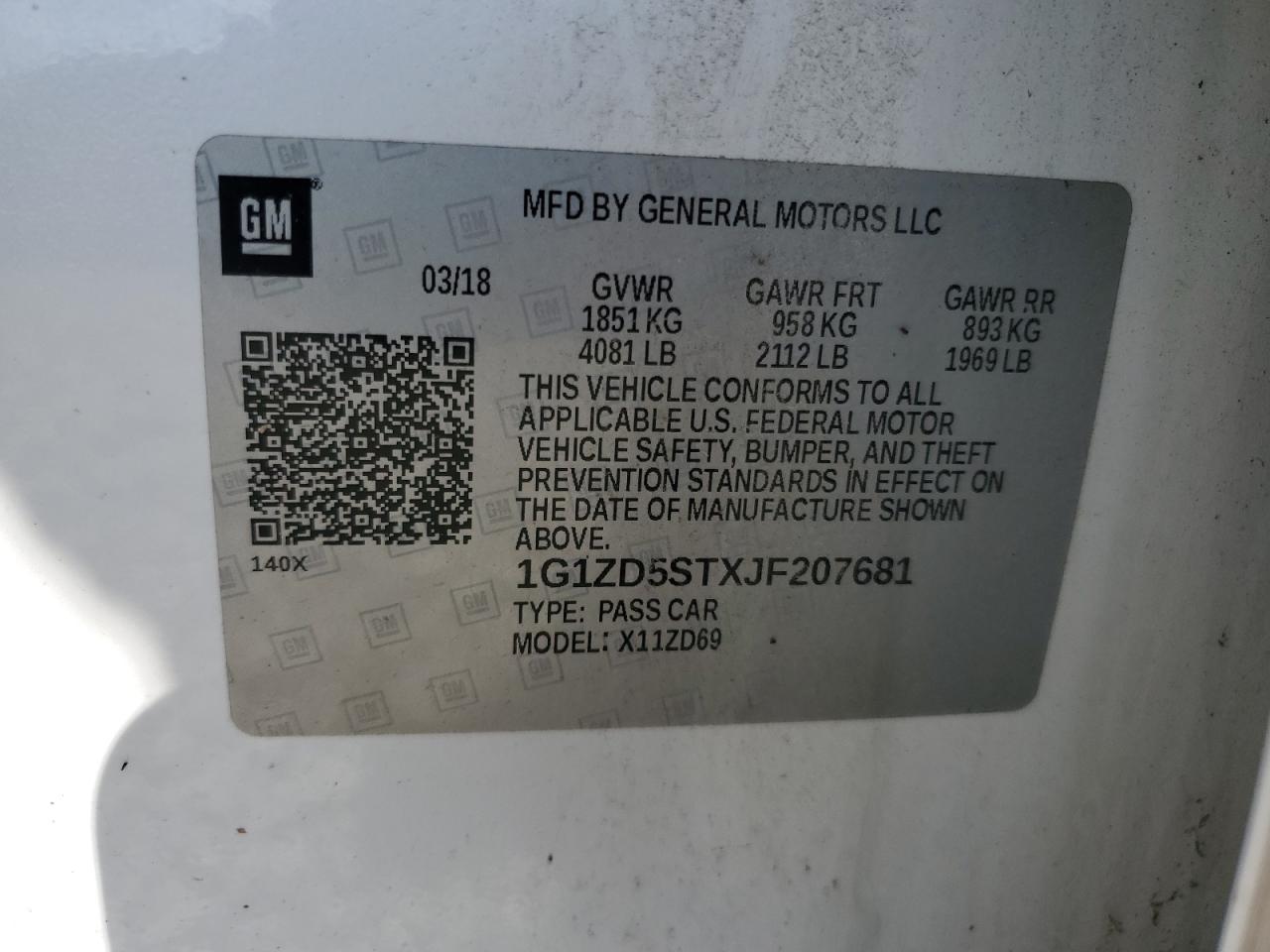 2018 Chevrolet Malibu Lt VIN: 1G1ZD5STXJF207681 Lot: 64595855