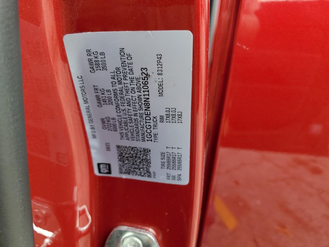 2022 Chevrolet Colorado Z71 VIN: 1GCGTDEN8N1106523 Lot: 64597605