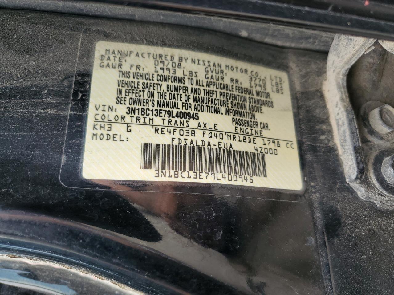 2009 Nissan Versa S VIN: 3N1BC13E79L400945 Lot: 66330505