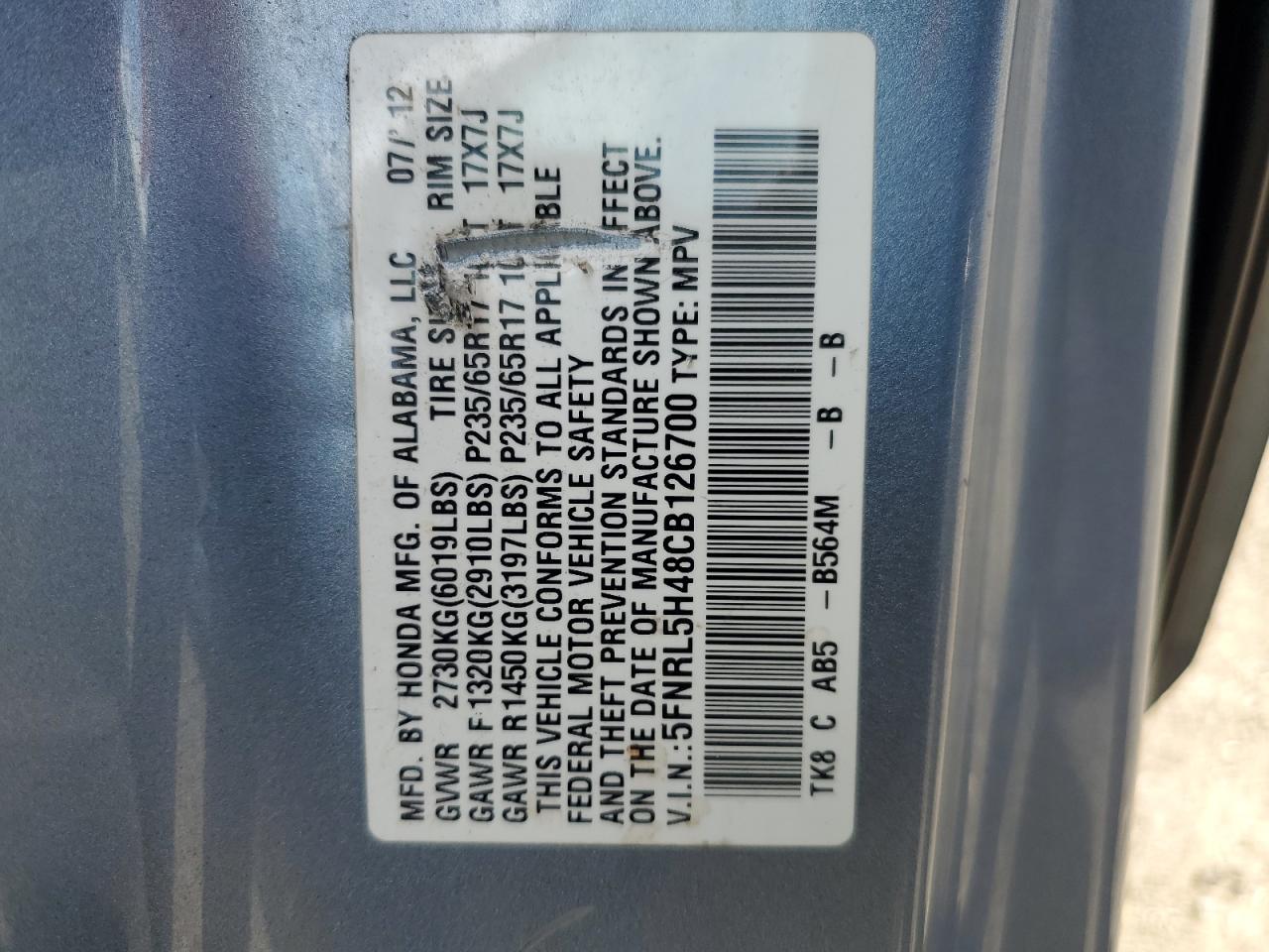 2012 Honda Odyssey Ex VIN: 5FNRL5H48CB126700 Lot: 64167775