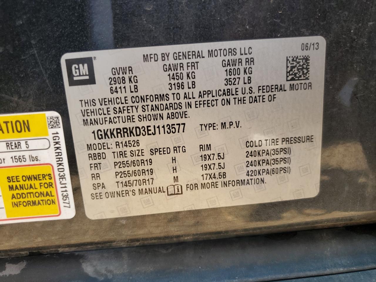 2014 GMC Acadia Slt-1 VIN: 1GKKRRKD3EJ113577 Lot: 64541475