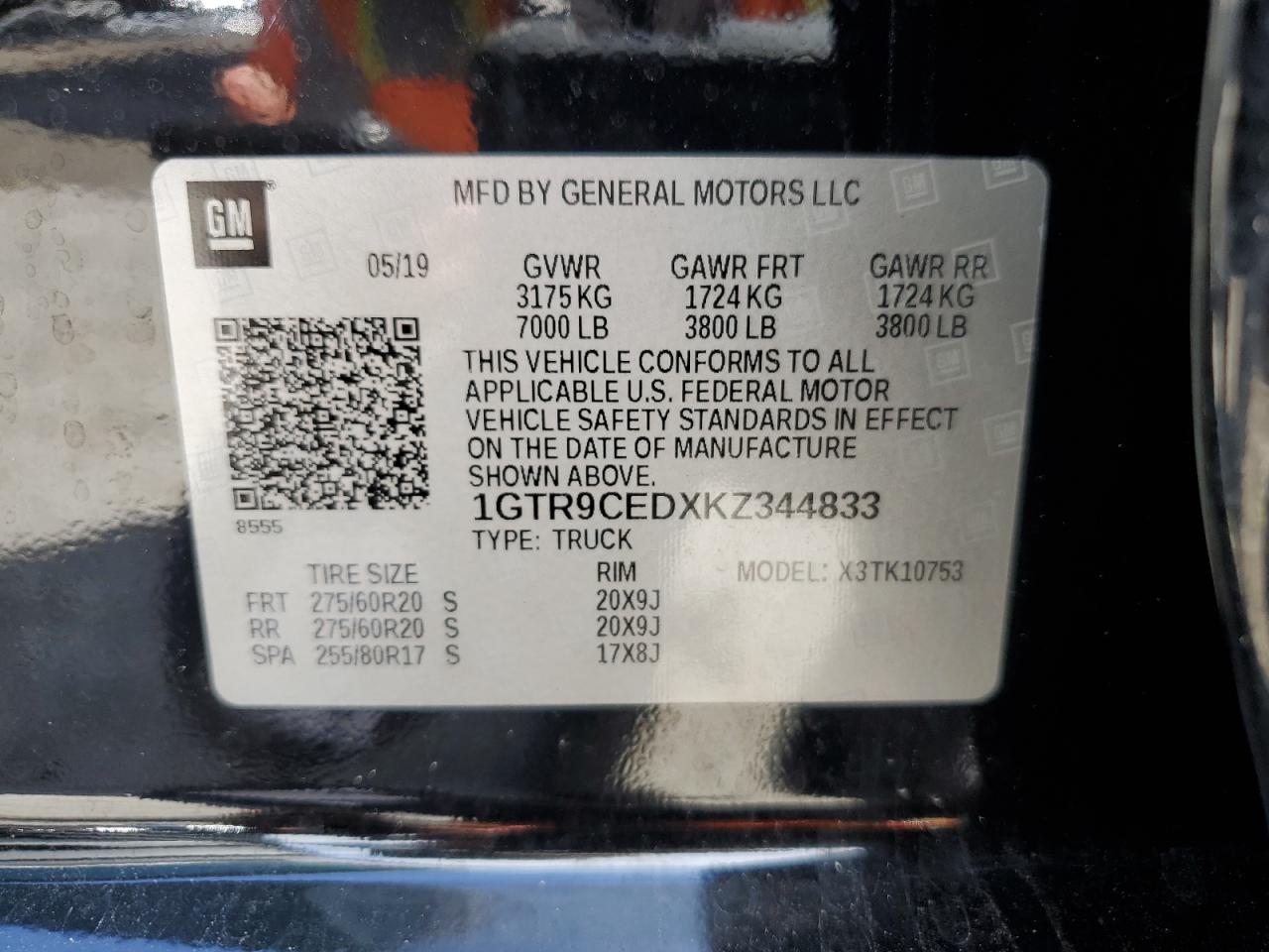 2019 GMC Sierra K1500 Elevation VIN: 1GTR9CEDXKZ344833 Lot: 65332995