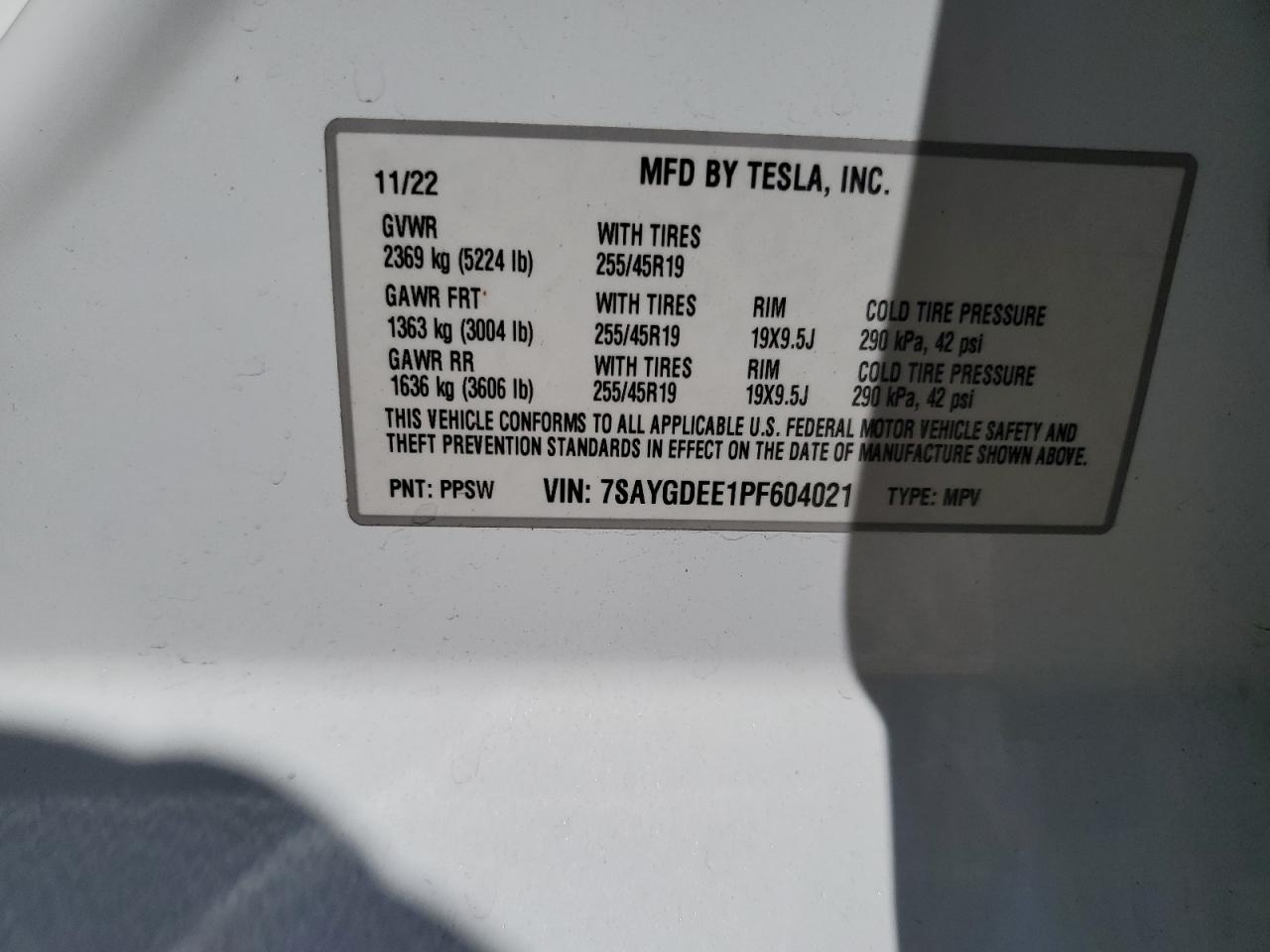 2023 Tesla Model Y VIN: 7SAYGDEE1PF604021 Lot: 66705445