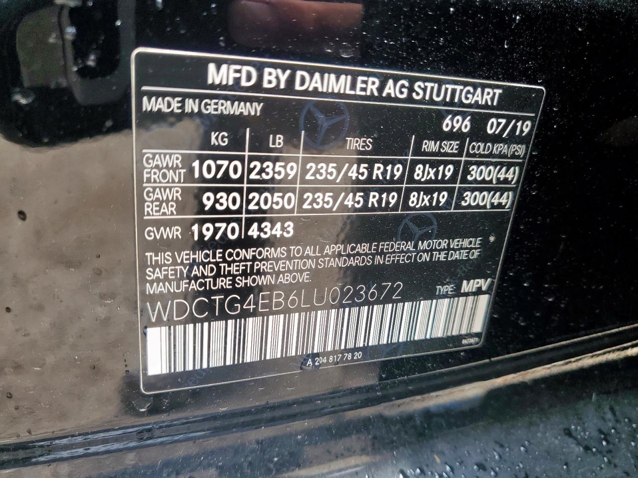 wdctg4eb6lu023672 WDCTG4EB6LU023672 2020 Mercedes-Benz Gla 250