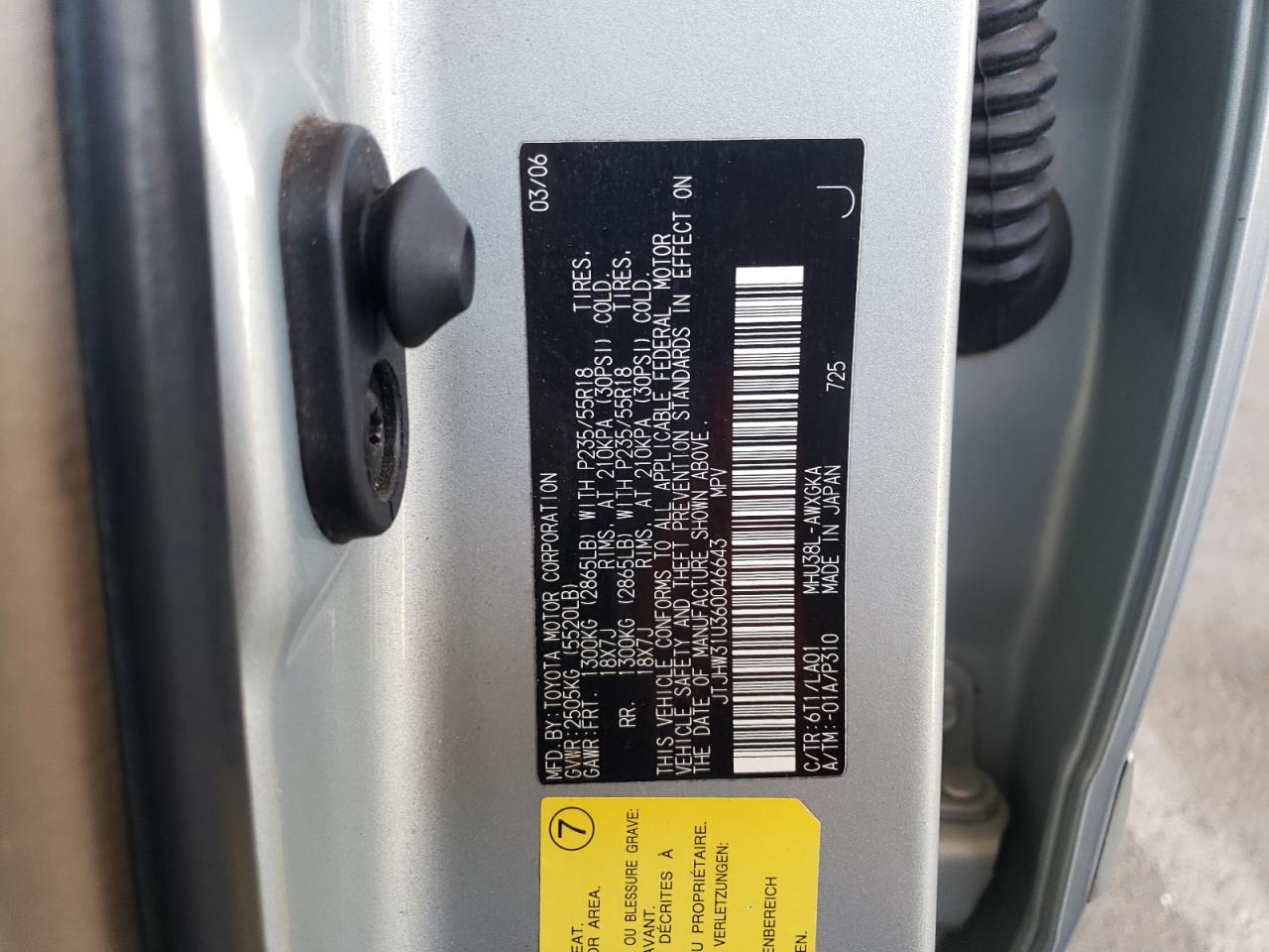 2006 Lexus Rx 400 VIN: JTJHW31U360046643 Lot: 63146295