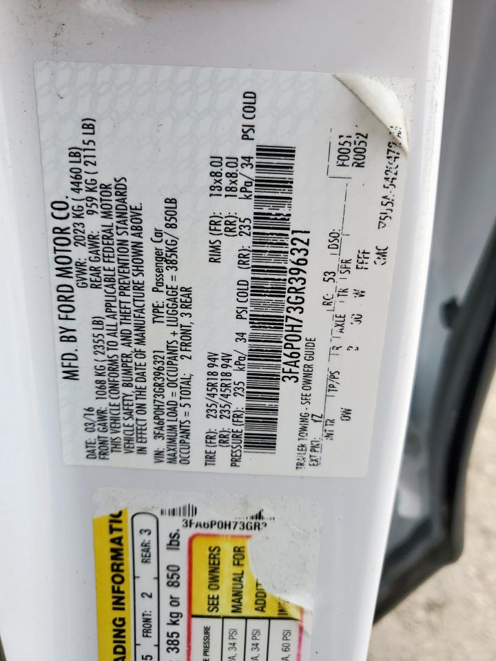2016 Ford Fusion Se VIN: 3FA6P0H73GR396321 Lot: 64634455