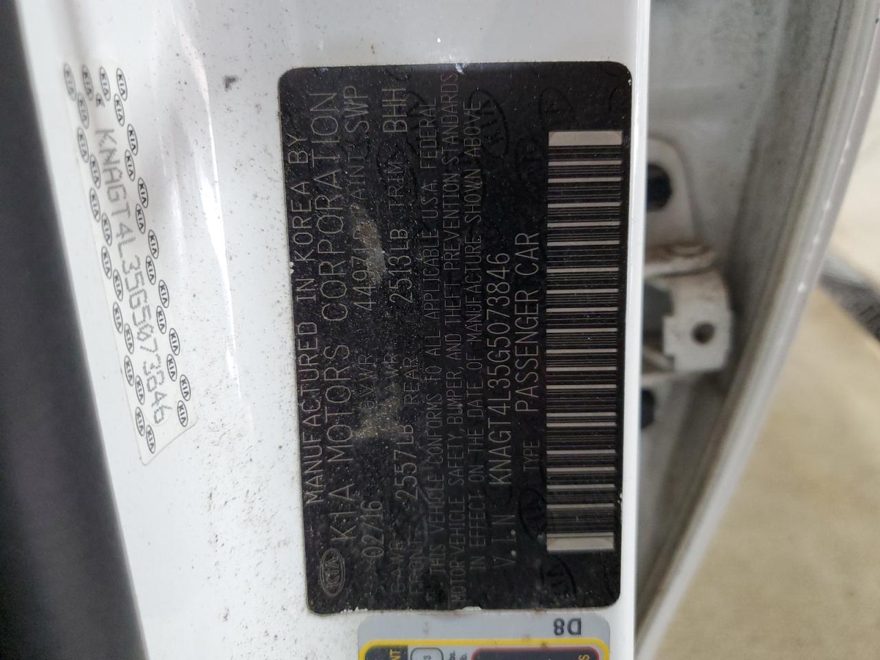 knagt4l35g5073846 KNAGT4L35G5073846 2016 Kia Optima Lx