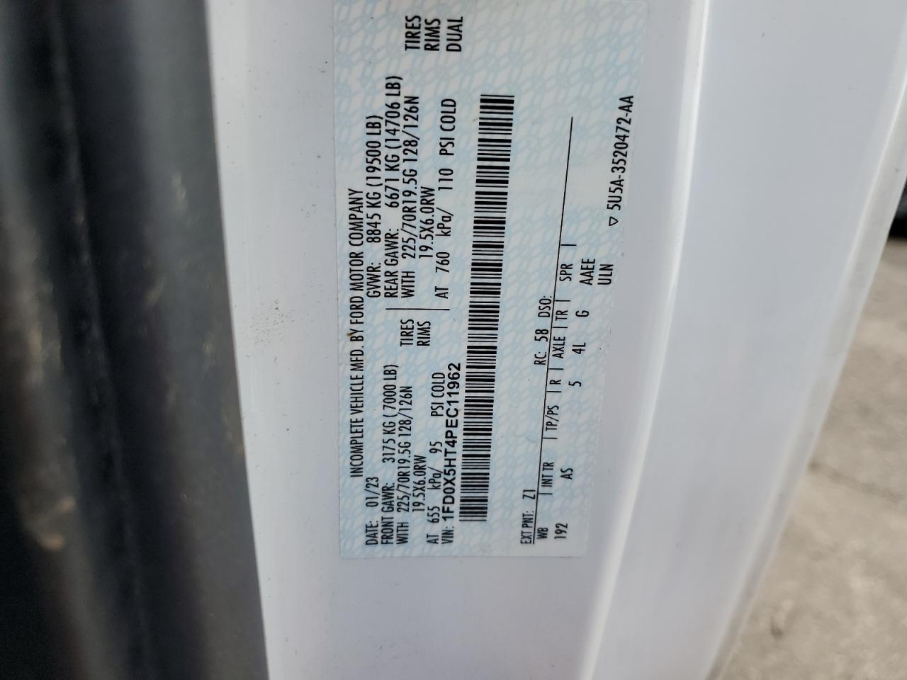 2023 Ford F550 Super Duty VIN: 1FD0X5HT4PEC11962 Lot: 63423075