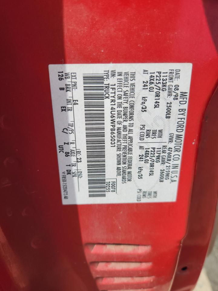 1998 Ford Ranger Super Cab VIN: 1FTYR14U6WPB65031 Lot: 63691885