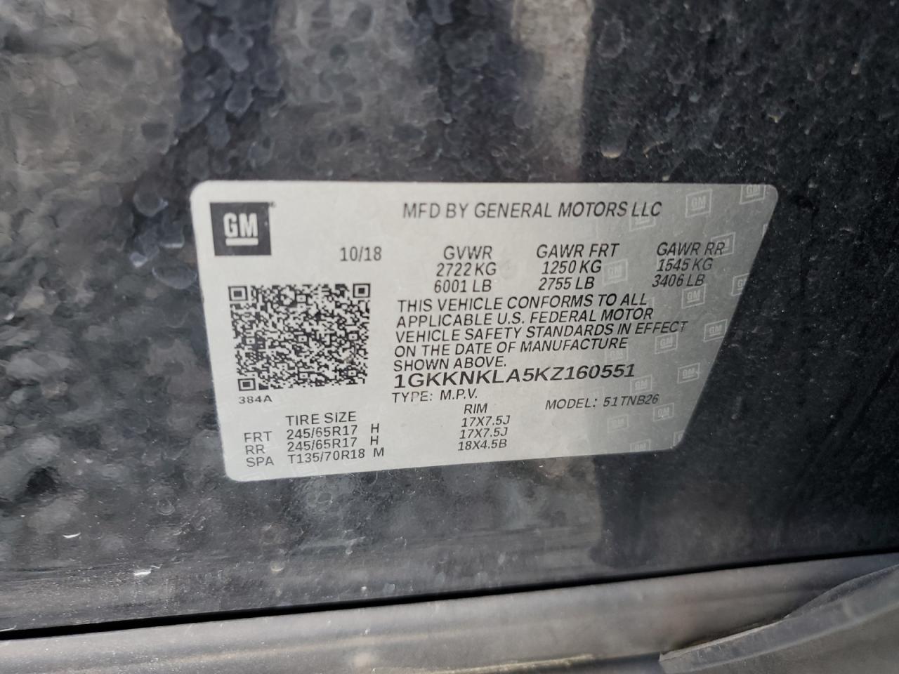 2019 GMC Acadia Sle VIN: 1GKKNKLA5KZ160551 Lot: 64947945