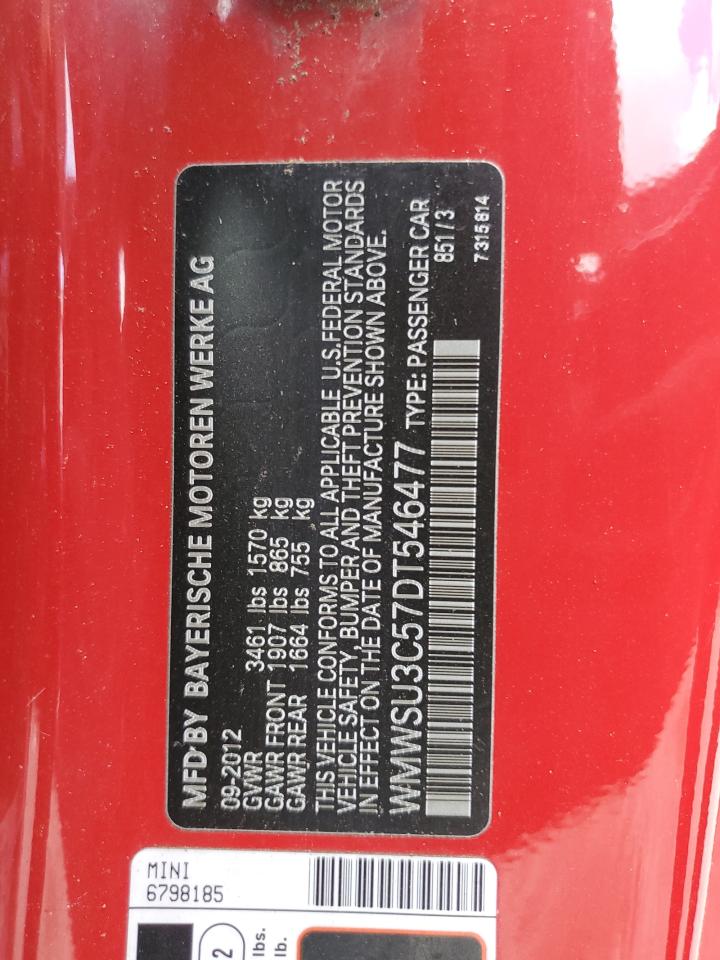 2013 Mini Cooper VIN: WMWSU3C57DT546477 Lot: 80987415