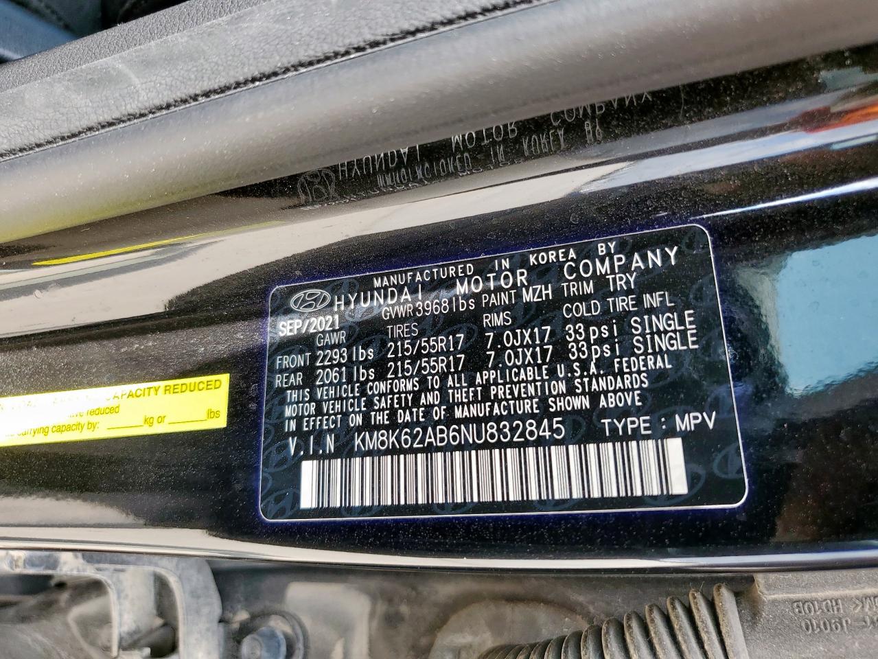 2022 Hyundai Kona Sel VIN: KM8K62AB6NU832845 Lot: 65198615
