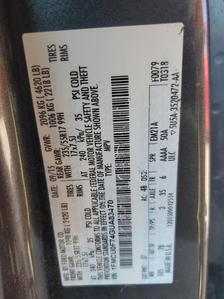 1FMCU0F74GUA83470 FORD ESCAPE 2016