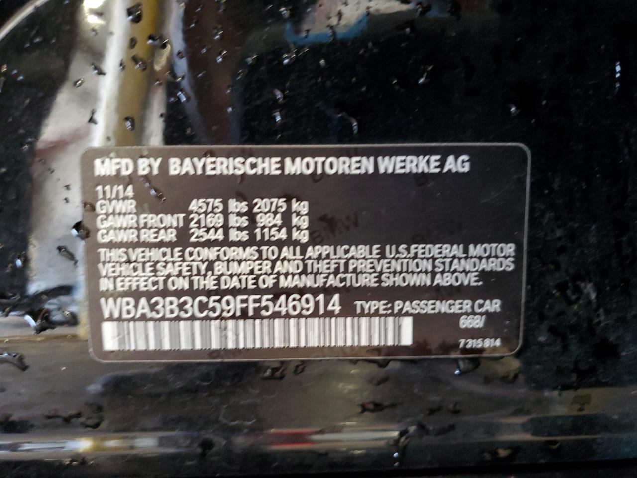 2015 BMW 328 Xi VIN: WBA3B3C59FF546914 Lot: 64313065